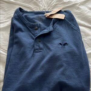 American Eagle Outfitters Men's Navy Long Sleeve Henley